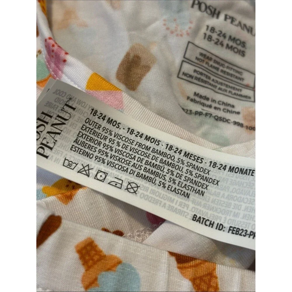 NEW Posh Peanut Pajama Set Multicolor Ice Cream Print size 18-24 months bamboo